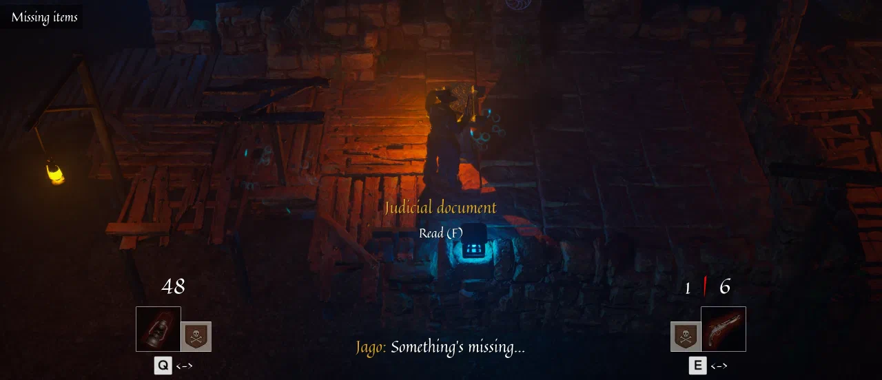 Jago examining a ritual element with a missing item in a torchlit chamber