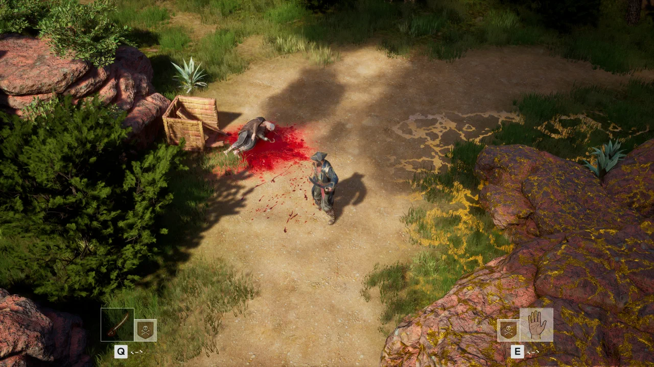 Jago fighting an enemy beside wooden crates on a sunlit path