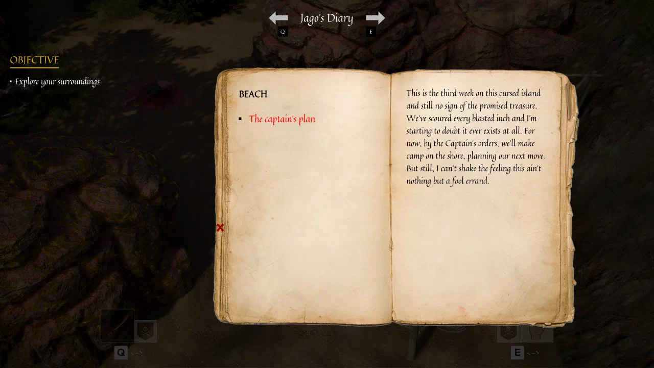 Jago's diary open to a note titled The captain's plan