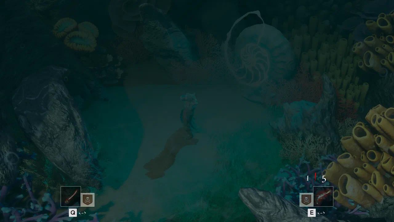 Jago exploring a blue-green cavern filled with strange growths