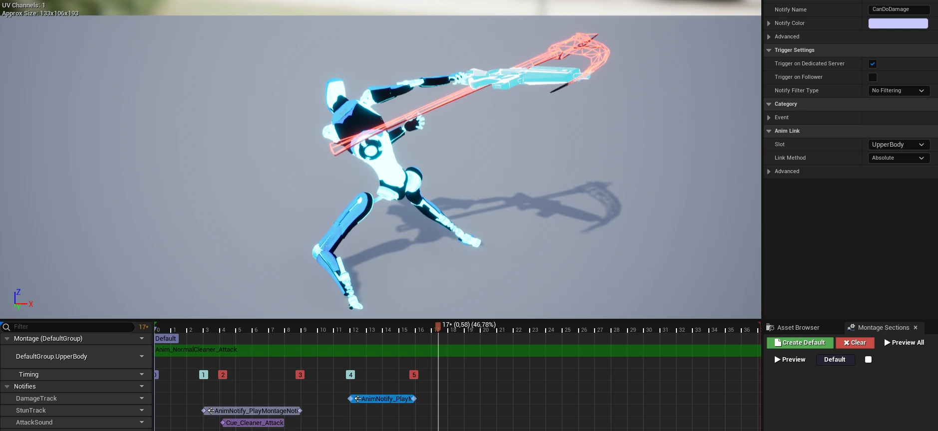 Attack montage and damage timing notifies in Unreal Engine